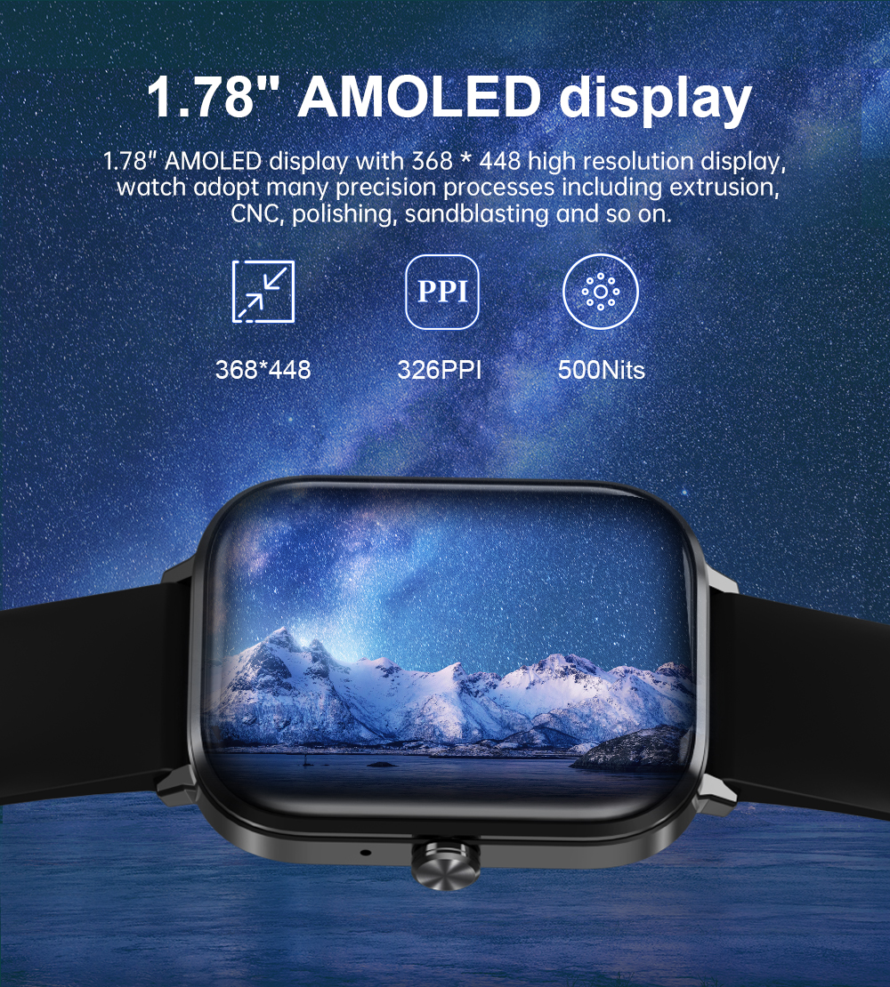1.78” AMOLED Smart Watch BT Call/Make Call IOS Android Fitness Tracker Sleep Monitor Sport Moniter PeakSmart OEM