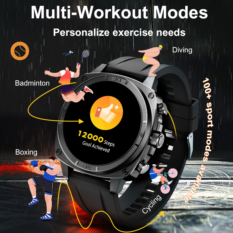 PeakSmart Fitness Tracter BT Call AMOLED 1.43” Sport GPS Healthcare Smart Watch Blood Pressure Monitor 100+ UI Watch Face