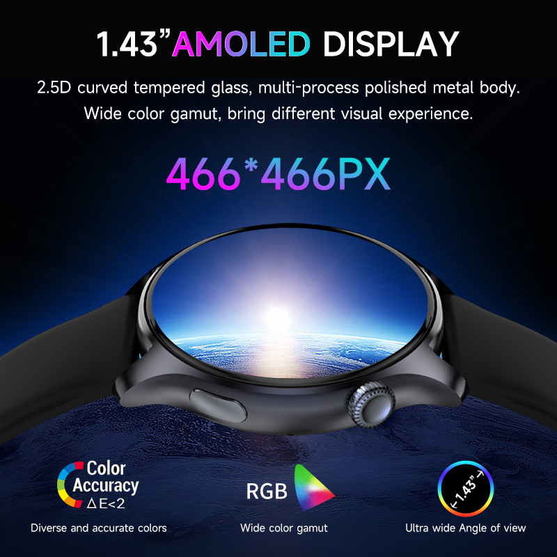 100+Sport Smart Watch Healthcare Sleep Monitor Amoled 1.43" Fitness Tracker