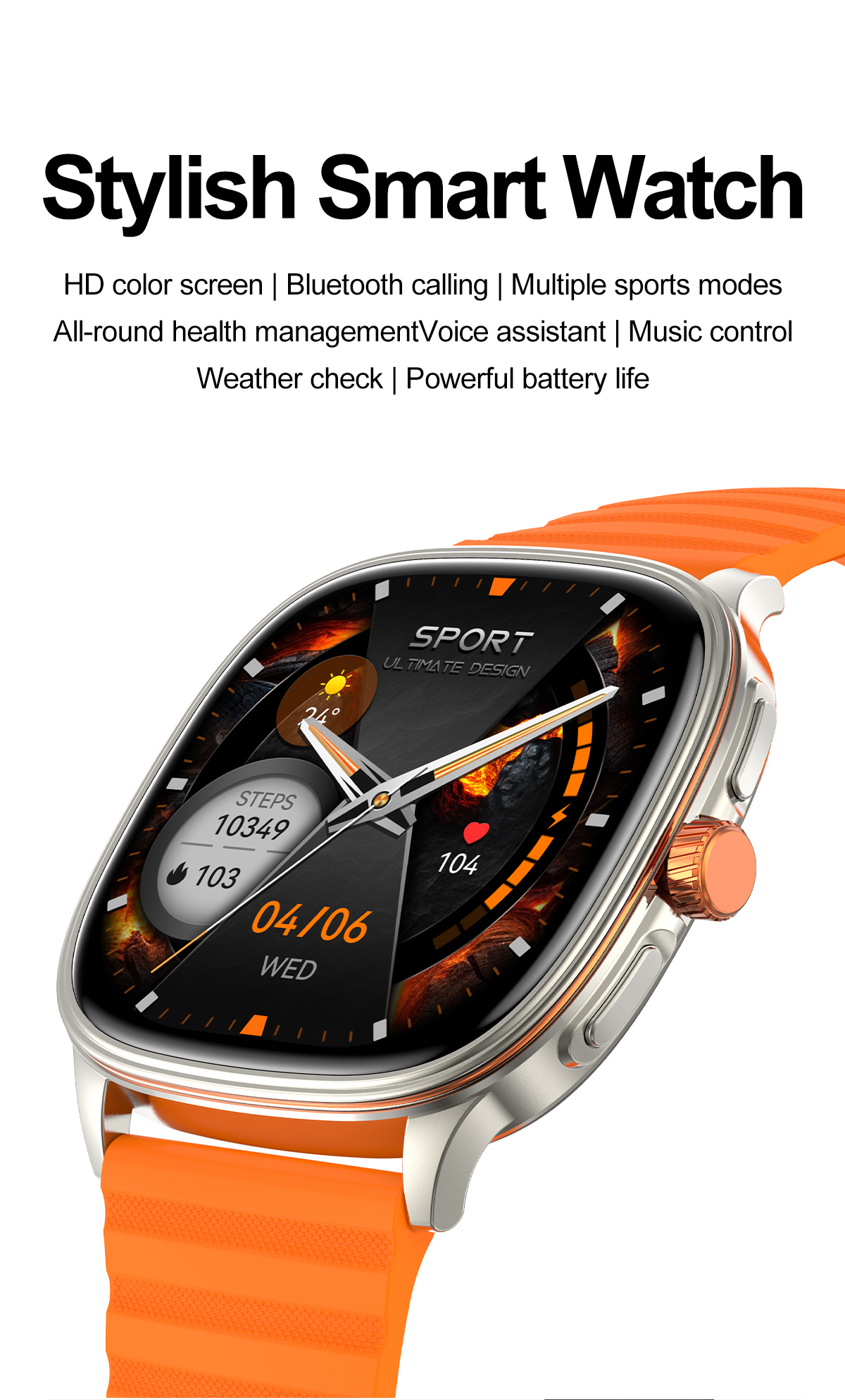 AMOLED Smart Watch 1.73” Slim Design Oxygen Sleep Monitor Healthcare Fitness Tracker BT Call Business Watch NFC