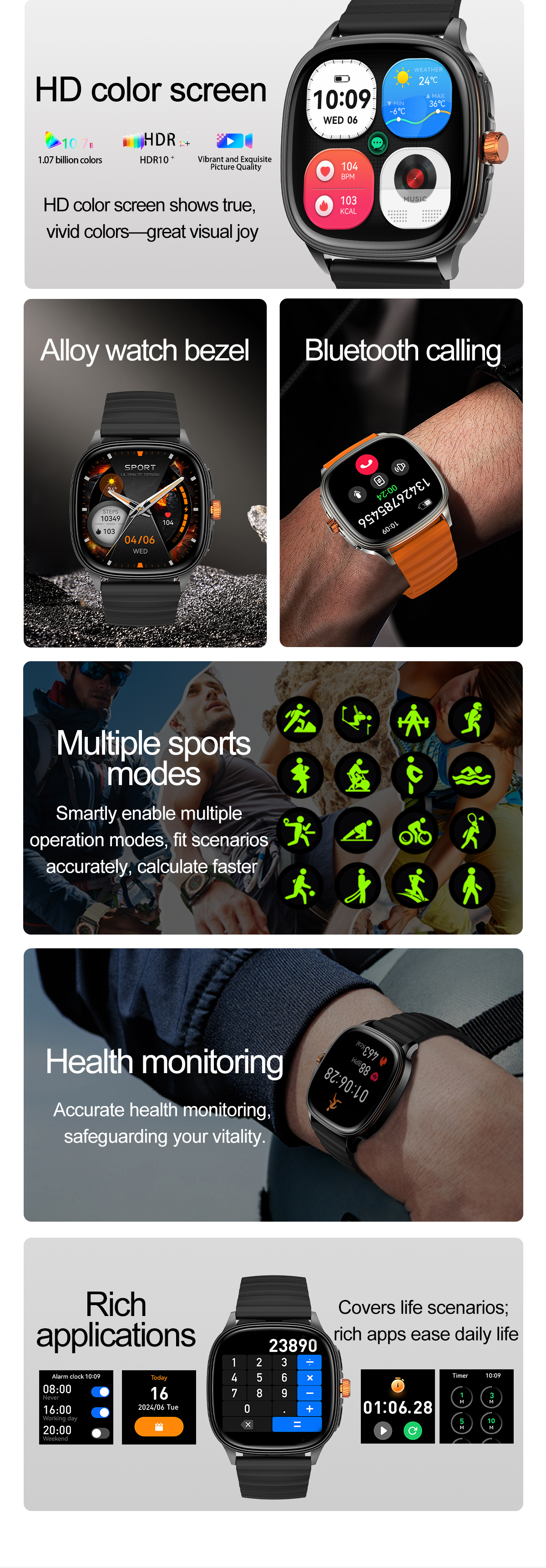 AMOLED Smart Watch 1.73” Slim Design Oxygen Sleep Monitor Healthcare Fitness Tracker BT Call Business Watch NFC