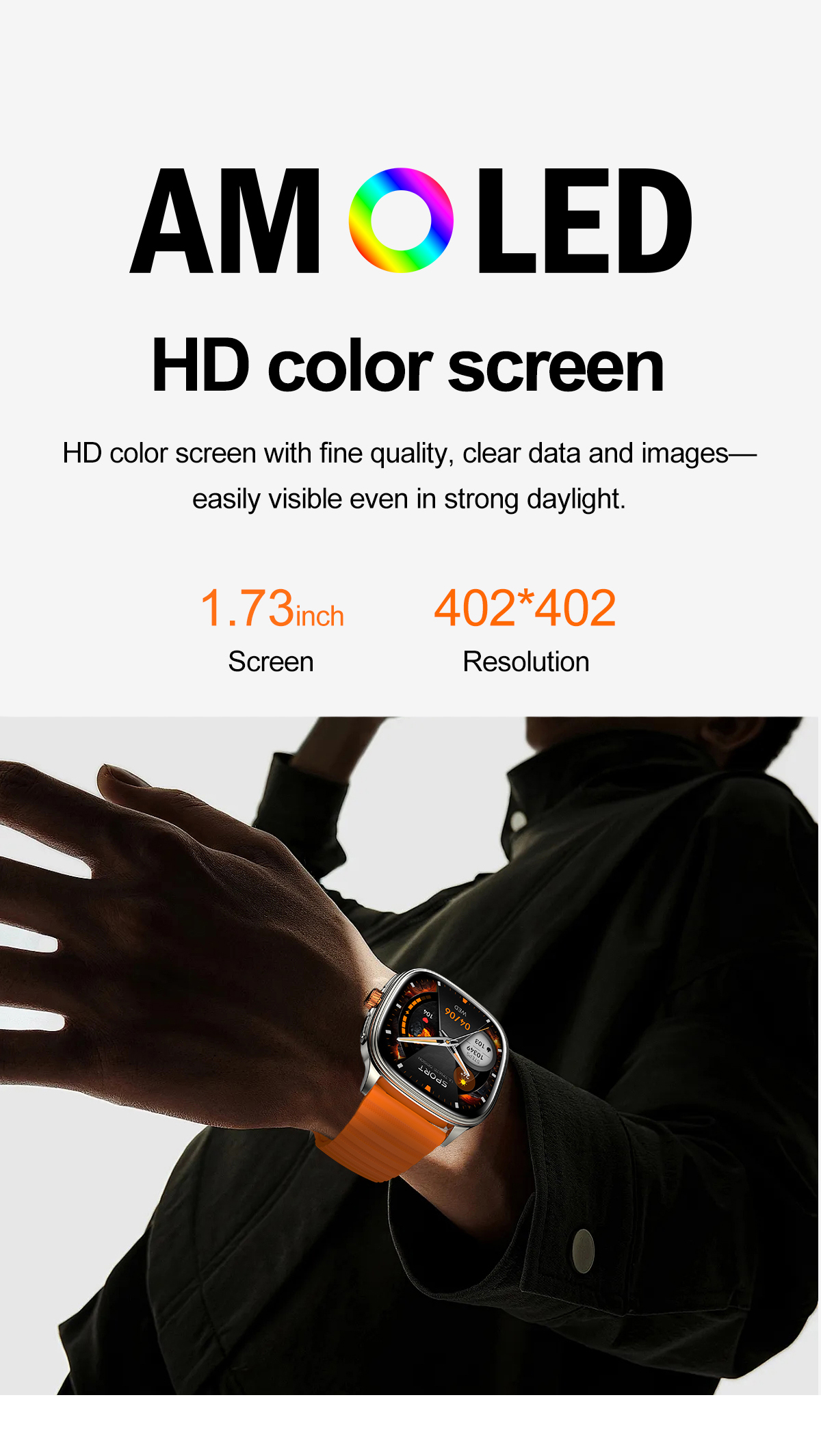 AMOLED Smart Watch 1.73” Slim Design Oxygen Sleep Monitor Healthcare Fitness Tracker BT Call Business Watch NFC