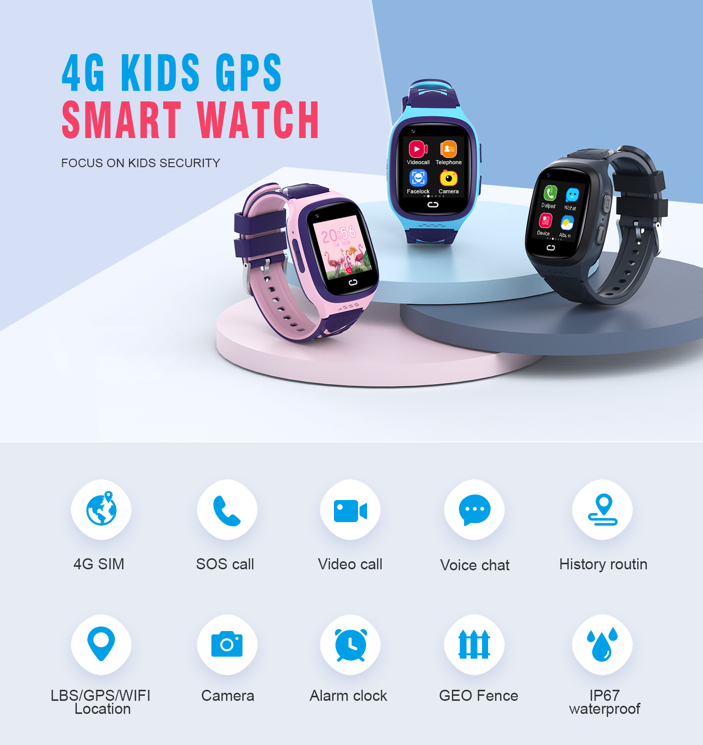 4G Kids Smart Watch GPS Tracker with Sim Card Slot IP67 Waterproof Children Phone Watch Global Version