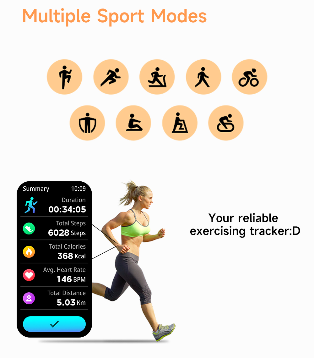 PeakSmart Fitness Tracker Sleeping Monitor 3D UI Display Sport Smartwatch Healthcare