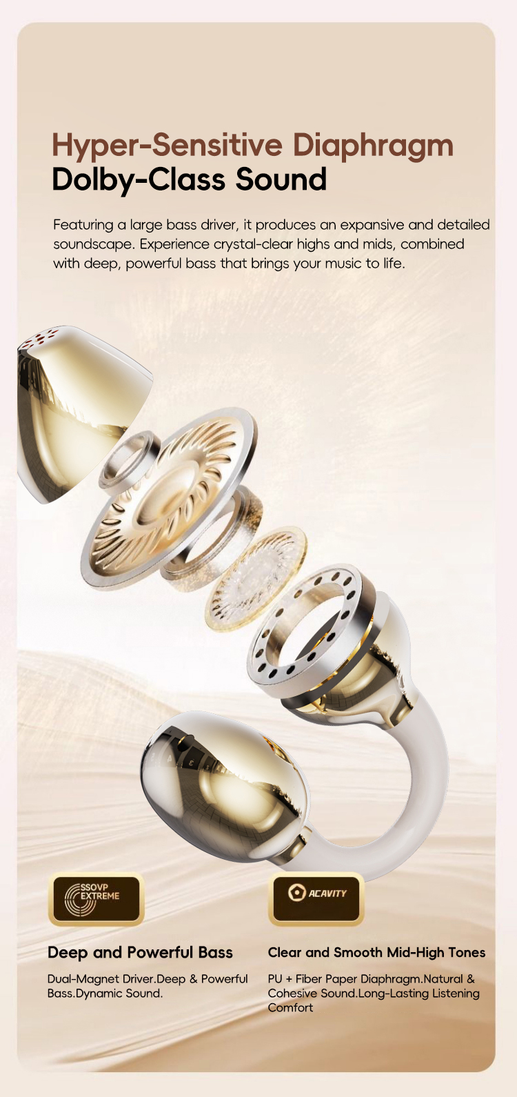 HiFi Stero Earphone Wireless Earbuds Clip Design with Ladies Diamond Buckle Earhook In-Ear Bluetooth TWS ENC