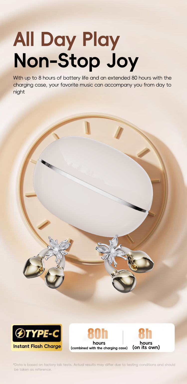 HiFi Stero Earphone Wireless Earbuds Clip Design with Ladies Diamond Buckle Earhook In-Ear Bluetooth TWS ENC